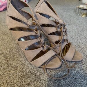 Madden Girl Taupe Lace-Up Heels